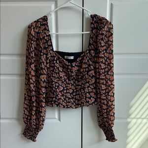 Abercrombie & Fitch Black Crop Top with Rust Floral Print